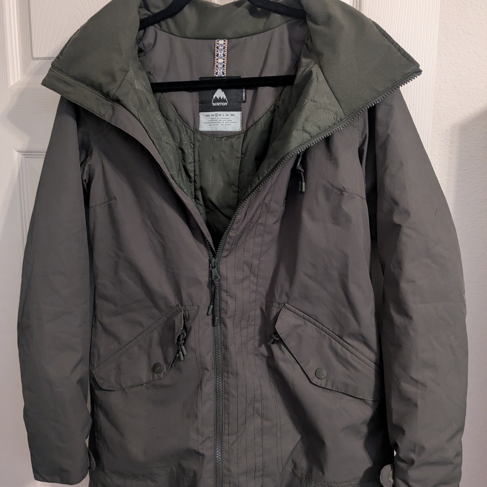 Burton Women’s Small Living Lining Hooded Snowboard Ski Jacket Olive Green